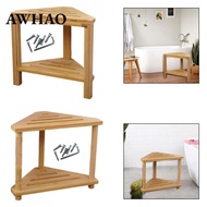 [AWHAO] Corner Shower Stool, Wooden Bench, Footrest, Shower Shelf, Water-repellent, Compact, Portabl