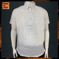 Obra ni Juan Inno Fit (Regular Fit) Polo Barong With Print/Half-Open- Plain- White (#2806)