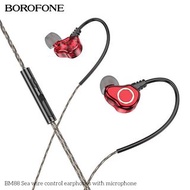 Borofone BM88 Sport Dual-Speaker Earphones With Mic 3.5mm Wire-controlled Earphone Microphone Music Earbuds Headset Headphone HD Stereo Surrond Sound Audio 10mm Speaker Button Control 1.2m Cable Universal Red BM 88 通用有線耳機連咪1.2米線控音頻插頭立體聲有綫耳筒紅色