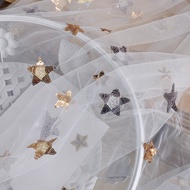 White Soft Mesh Five-pointed Star Sequins Embroidered Lace Fabric Five-pointed Star Gold Silver Sequ