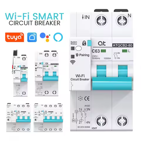 AT Tuya Smart Metering Circuit Breaker 1P 2P 3P 4P 1-63A Adjustable Wifi MCB Remote Control Switch B
