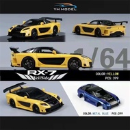 YM 1:64 Veilside Fortune RX7 yellow / blue Diecast Model Car