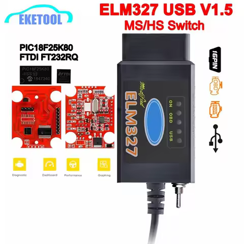 ELM327 USB V1.5 Switch MS/HS CAN PIC18F25K80 FT232RQ Car Diagnostic Interface ELM 327 ForScan Suppor