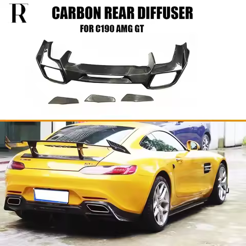 R Style Carbon Fiber Rear Bumper Diffuser Splitter for Benz C190 AMG GT GTS GTR 2014UP