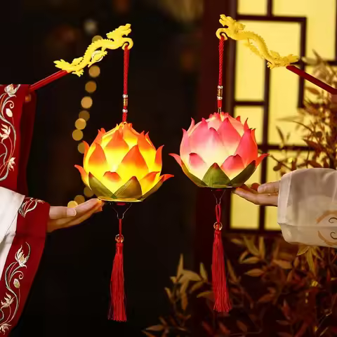 2025 New Mid-Autumn Festival Lotus Lantern Hand Held Glowing Light Lotus Lantern Chinese Festive Atm