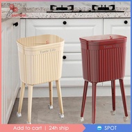 [Prettyia1] Tall Trash Can with Wheel Container Nordic Home Portable 16L High Foot Dustbin for Bedro