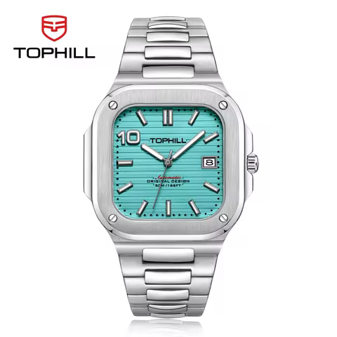 TOPHILL 39mm 9019 Ultra Thin Square Case Men Automatic Watch Waterproof Mechanical 5Bar 3H Date DS-1