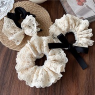 High quality vintage lace scrunchie set - Korean lady style black bow hair tie - Rosie Accessories