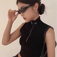 PRADA✨酷颯高領拉鍊三角標無袖上衣背心 #38