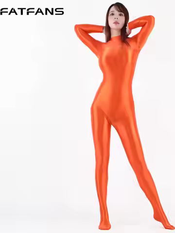 Glossy Back Zipper Women Jumpsuit Tights Cosplay Costume Carnival Party Club Playsuit