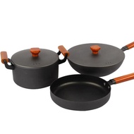 The Return of the King Less Fume Non-Stick Pan Three-Piece Set Chinese Gift Pot Fine Iron Wok Products