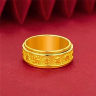 Brass Gold-Plated Six-Character Mantra Rotating Ring Domineering Men Women Couple Ring Live Gift 1.9