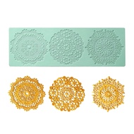 KALAIEN New Pattern 3 Cavity Round Shape Fondant Lace Impression Mat Texture Mat DIY Baking Cake Dec