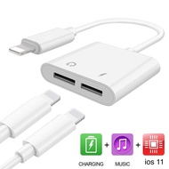 2 in1 Double Lightning Audio Charge Adapter Cable For iOS11 iPhone7 Plus 7 8