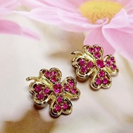 vintage jewelry Sarah Cov Pink Ice系列 幸運草 夾式耳環