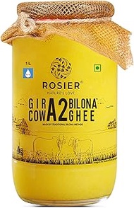 ROSIER A2 Gir Cow Ghee (1 litre) | Traditional Bilona Method Cow Vedic Ghee | Grassfed, Pure and Hea