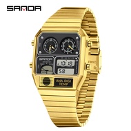 {hot} Sanda Retro Trendy Punk Dual Display Luminous Waterproof Electronic Quartz Mens Watch SD3192-1
