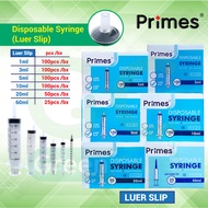 Primes Disposable Syringe Luer Slip (1ml /3ml /5ml /10ml /20ml)