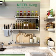 NETEL Kitchen Organizer Wall-Mounted Spice Rack 304 Stainless Steel Storage Rack Rak Dapur