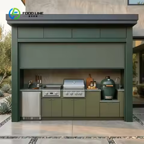 Customized Stainless Outdoor Kitchen Shed Set with Roller Shutters High Temperature Resistance Outdo