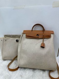 👜Hermes Herbag 39 Beige Canvas with calfskin Leather Stamp Square D 愛馬仕 Herbag 39 米棕色帆布拼牛皮包  框D刻  