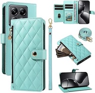 Generic Case for Xiaomi POCO F7 Pro (Color: Mint Green) Crossbody STRAP Zip Wallet Leather Flip Back