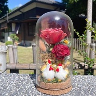 幸福起家 帶路雞永生玫瑰玻璃花盅 選購LED原木底座