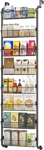 8-Tier Over Door Pantry Organizer, Spice Rack & Storage Shelves for Kitchen Cabinet, Black