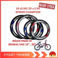TAYAR TIUB SPIDER CHAMPION Tayar Basikal Budak 16 x 2.50, 20 x 2.50 BMX compatible boleh pakai di 20