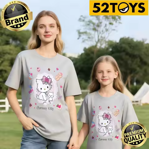 2026 Autumn-Winter Trending Charmmy Kitty & Mouse Print 100% Cotton Parent-Child T-Shirts, High Qual