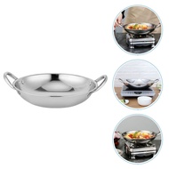 Dulrua Chinese Style With Handles Stainless Steel Cooking Wok Chinese Wok Stainless Steel Pan Metal Pan For Cooking Stainless Steel Wok Cooking Pan