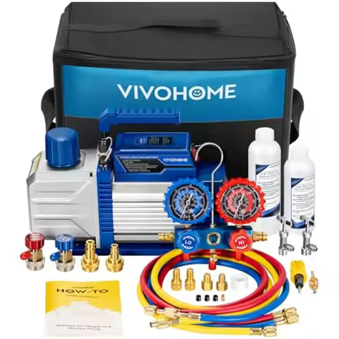 110V 1/2 HP 5CFM Dual Stage HVAC Vacuum Pump and AC Manifold Gauge Kit, Sparkless Motor for R32 R123