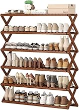 6 Tier Free Standing Shoe Shelf Foldable Bamboo Shoe Rack Entryway Storage Organizer for Hallway Bat