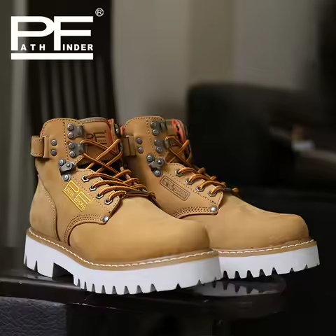 Retro Men's Genuine Leather Engineer Boots Outdoor Goodyear Thick Heel Work Boots Winter Mid-calf We