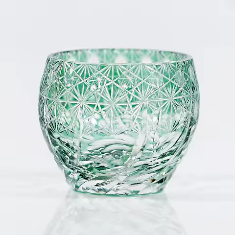 Japanese Traditional Craft Edo Kiriko Shochu Sake Cup Glass Red Blue Green Hand Cut To Clear 60ml Sh