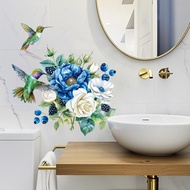 Blue White Flower Asuka Wall Sticker Bathroom Tile Glass Sticker Toilet Toilet Sticker Rose Backgrou
