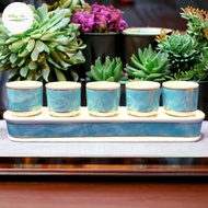 Bộ 5 chung ly nước đặt bàn thờ họa tiết vân đá xanh