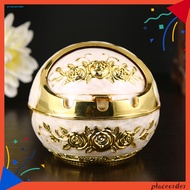 [PO] Rose Flower Pattern Ash Tray with Lid Windproof Zinc Alloy Smoking Ashtray for Living Room