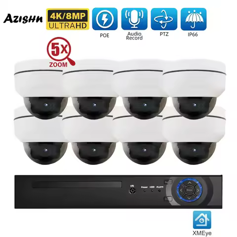 PTZ 4K 8MP 4MP POE Security Camera System 8CH Video Surveillance Kit Outdoor Vandalproof 5X Optical 