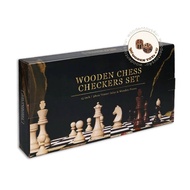 English Chess with Draught pieces 2in1 Wooden Set Foldable Size 39 Cm. Easy To Carry