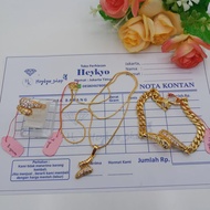 HeyKyo - Set Perhiasan Wanita Emas Muda Model Kalung  Motif kombinasi 4.0 gram Gelang 15.0 gram Dan 