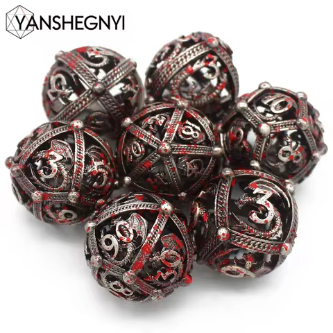 Polyhedral Spherical Hollow Metal Dice Set for Role Playing Game, New Eye Flying Dragon, D & D Dice,