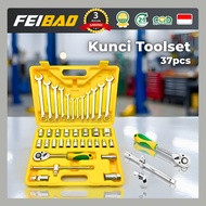 FEIBAO Complete Socket Wrench Set 37pcs Ratchet 72 Teeth and 12 Wrench Size 8-19mm Heavy Duty Premiu