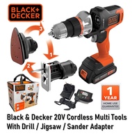 Black &amp; Decker EVO185B1 20V Cordless 3 IN 1 Multi Tools With Jigsaw / Drill / Sander Adapter