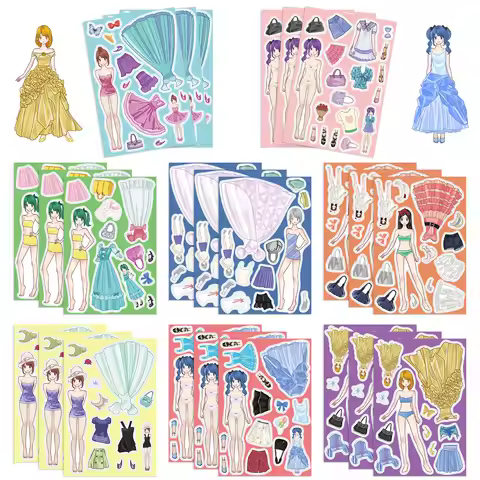8PCS Princess Costume Puzzle Stickers for Hearts Fun Dress Up Matching Creative Handbooks Waterproof