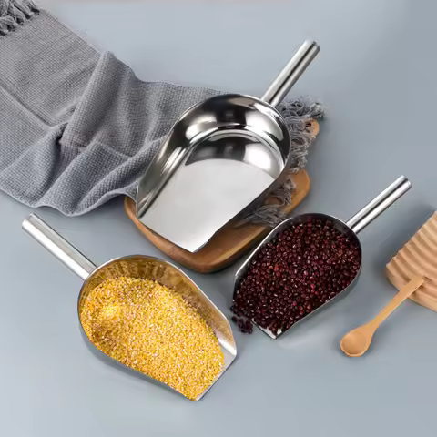 1Pcs Stainless Steel Ice Cube Shovels Round Scoop Pub Bar Home Kitchen Spice Sugar Flour Nut Scoop K