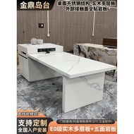 Fish Belly White Matte Slate Island Table Integrated Dining Table European Style Retractable Slate I