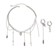 Handmade Bohemian Ngọc Trai Choker Bông Tai Và Vòng Cổ Với Mặt dây chuyền trái tim Và lớp chuỗi Cho 