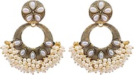 Bollywood Jewellery Traditional Ethnic Bridal Bride Wedding Bridesmaid Gold-plated Kundan Work Round Dangler White Pearl Earrings