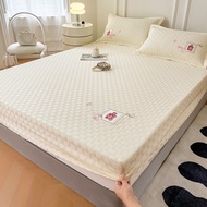 Bubble Gauze Quilted Fitted Bed Sheet with Elastic Queen King Size Embroidery Mattress Protector Solid Color Bed Cover Mattress Cover Dust Cover Queen Size Fitted Bed Sheet